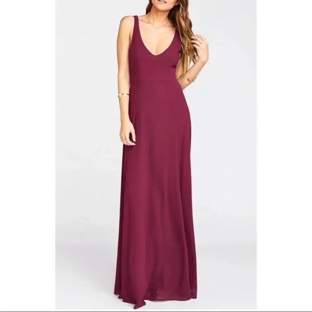 Show Me Your Mumu Jenn Maxi Dress M Merlot Wine Chiffon Gown Bridesmaid 60"